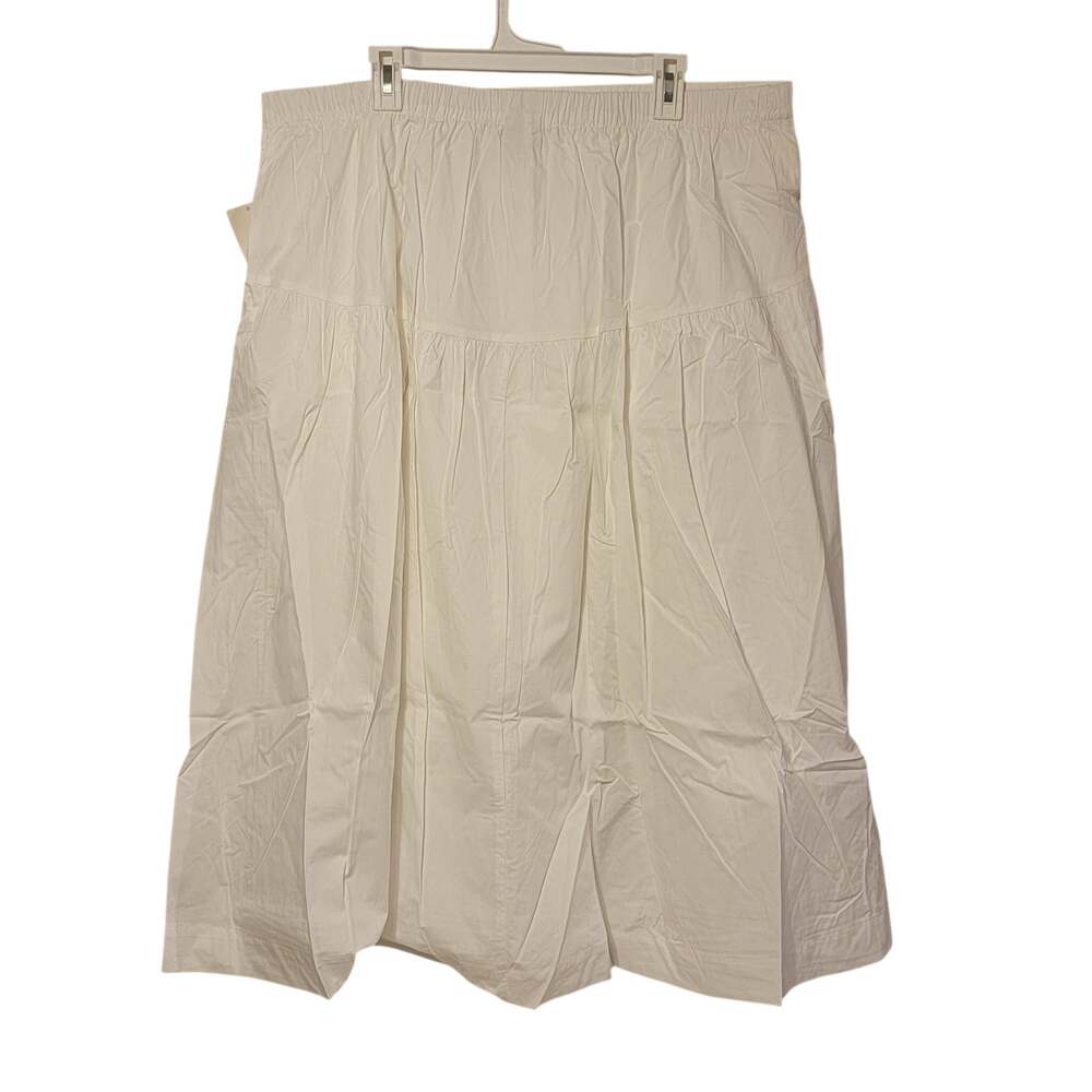 A New Day Women's Resort Poplin Drop Waist MIDI Skirt White Sz 1X